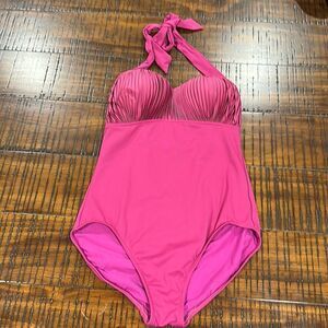 Seafolly kiara one piece swimsuit halter 12 fuschia pink
